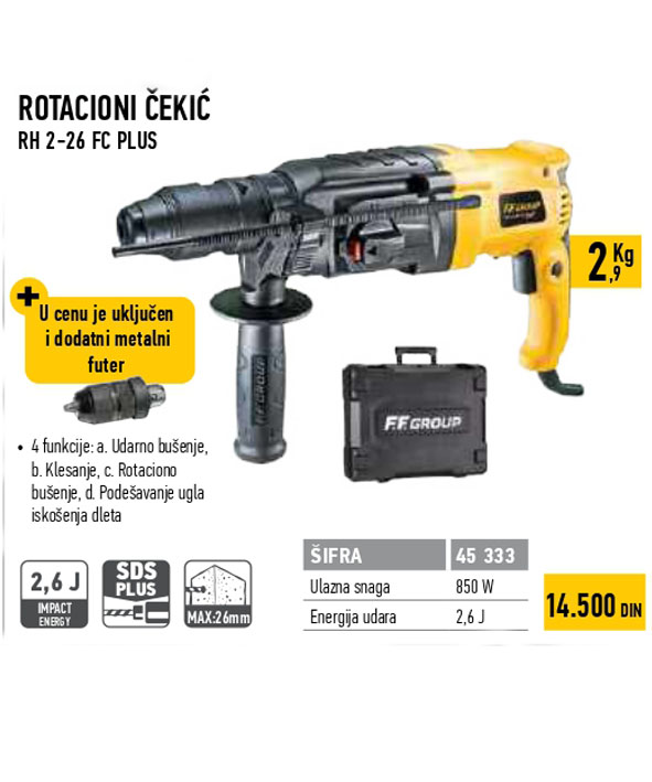 F.F. rotacioni čekić 850 W sa promenljivom glavom
